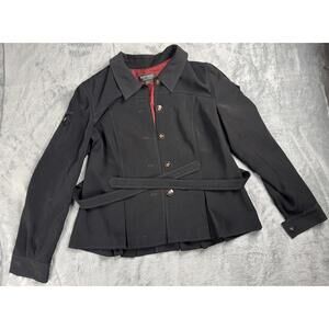John Meyer Collection Women's Black Belted Jacket Satin Lined Size 14
